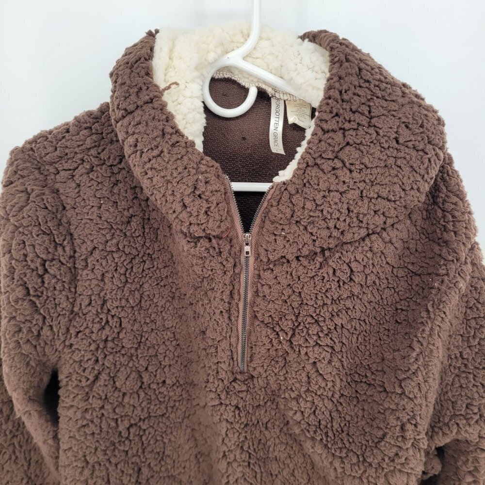 New Forgotten Grace Large Brown Contrast 1/2 Zip Front Hoodie Jacket Fleece NWT